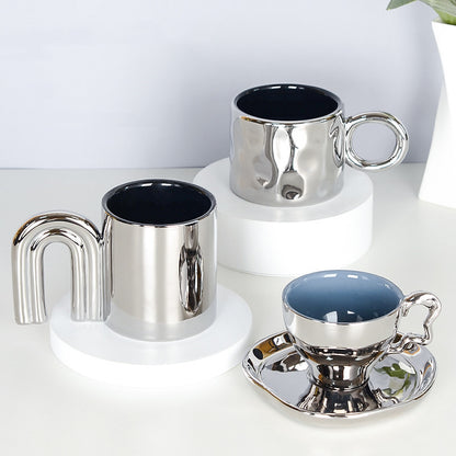 Ins Silver Electroplated Ceramic Mug