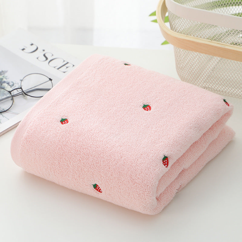 Strawberry Embroidered Cotton Towel